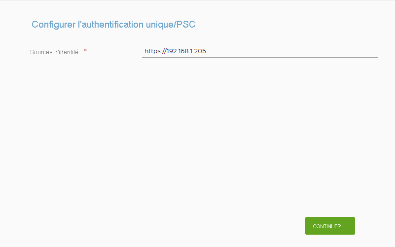 Screenshot for the configuration of single sign-on and Platform Services Controller for VMware HCX Connector on-premises.