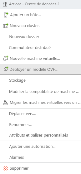 Screenshot that shows how to deploy the OVA file downloaded for VMware HCX Connector on-premises in vCenter.