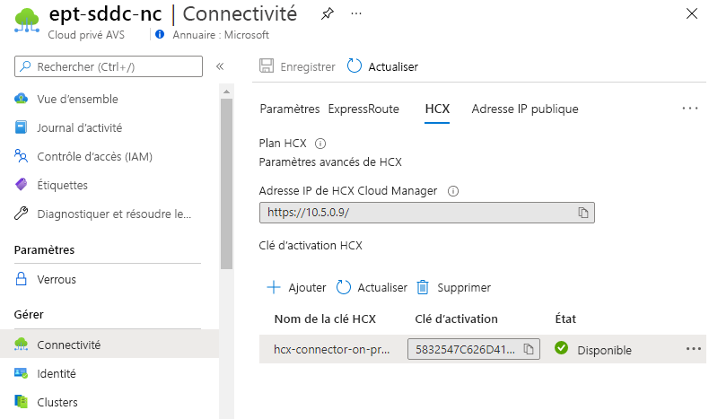 Screenshot after the VMware HCX Advanced key is requested from the Azure portal.