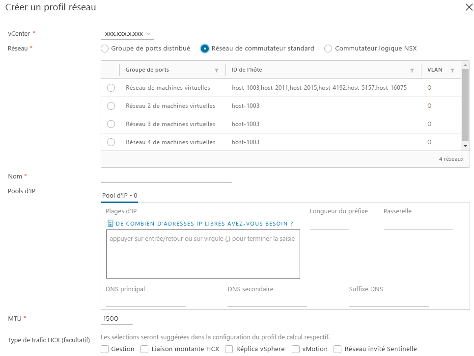 Screenshot of how to create a network profile within HCX Connector on-premises.