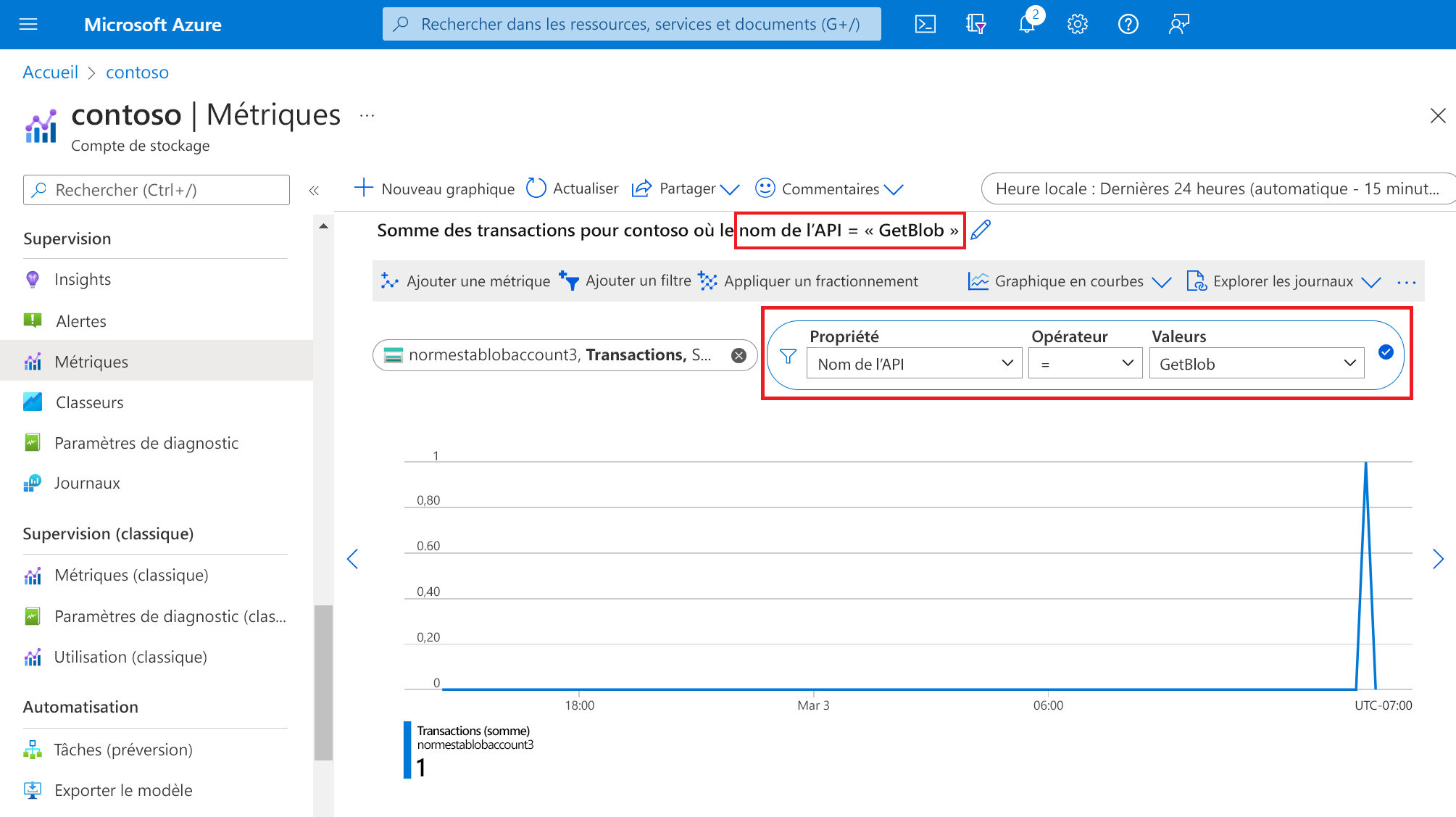 Screenshot that shows applying a dimension in Metrics Explorer.