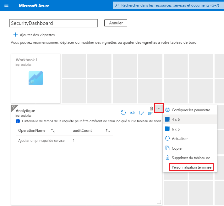 Capture d’écran de la personnalisation d’un rapport dans le tableau de bord.