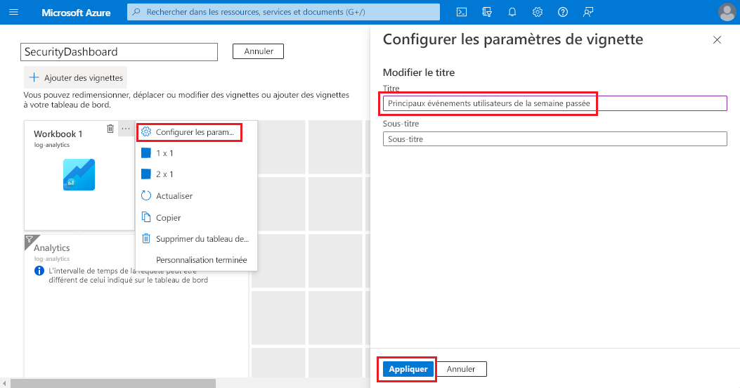 Capture d’écran de la modification d’un rapport dans le tableau de bord.