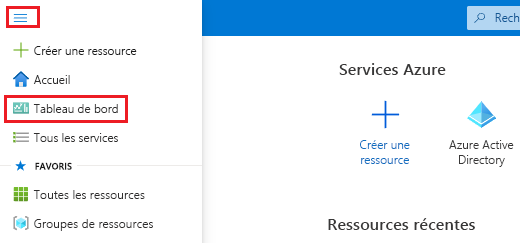 Capture d’écran montrant la sélection de Tableau de bord dans le menu du portail.