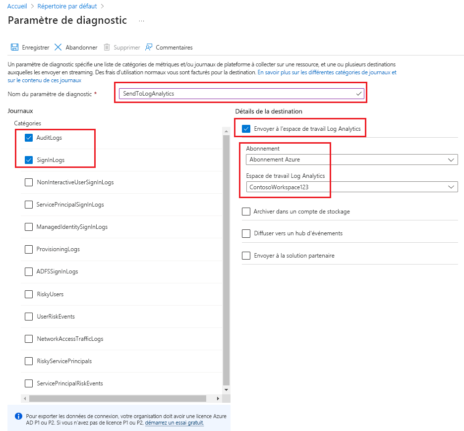 Capture d’écran montrant les détails d’un nouveau paramètre de diagnostic.