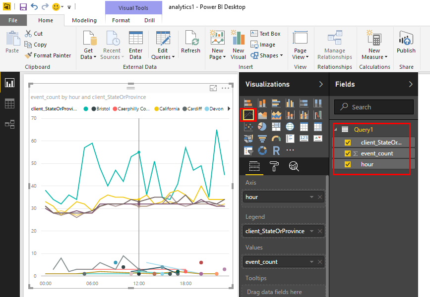 Capture d’écran d’un rapport dans le volet de l’éditeur de requête Power BI.