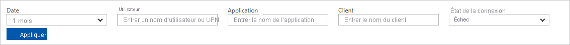 Capture d’écran montrant comment utiliser le contrôle État de la connexion, avec Échec sélectionné.