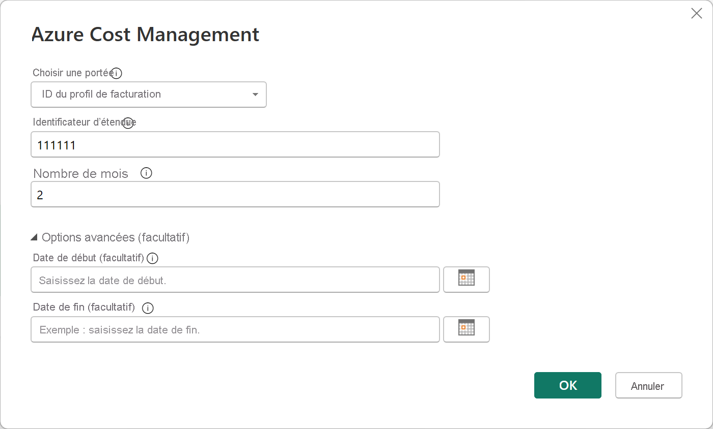 Capture d’écran montrant la sélection de l’ID du profil de facturation pour un Contrat client Microsoft.