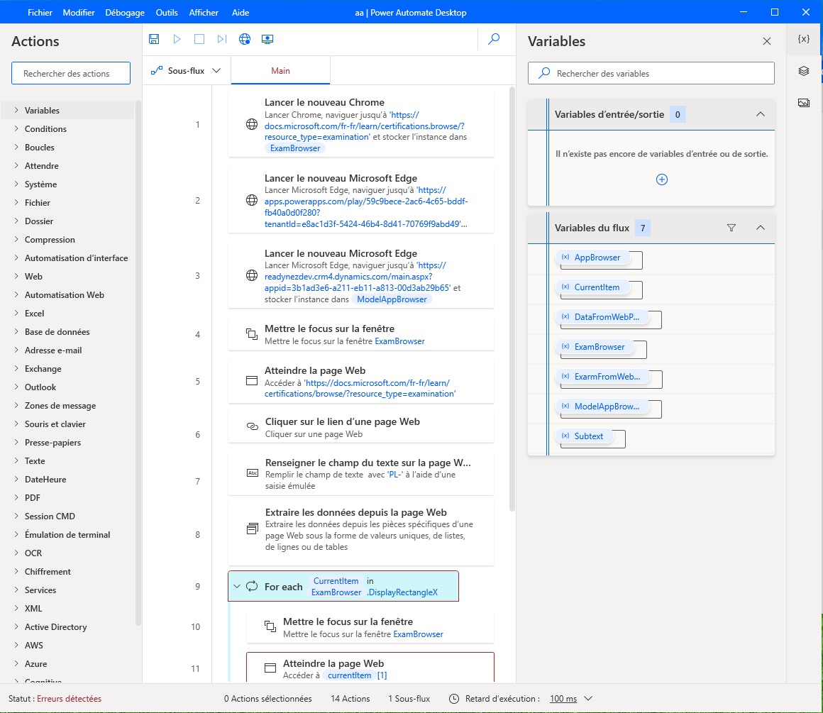 Capture d’écran de l’éditeur Power Automate pour le bureau.