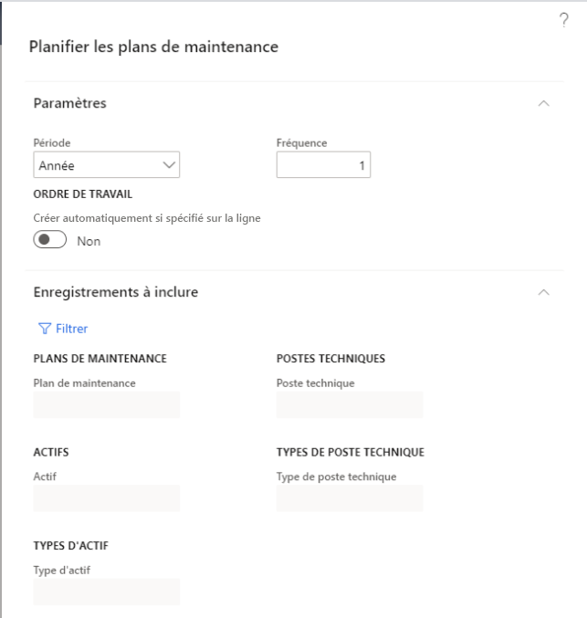 Capture d’écran de la page Planifier des plans de maintenance.