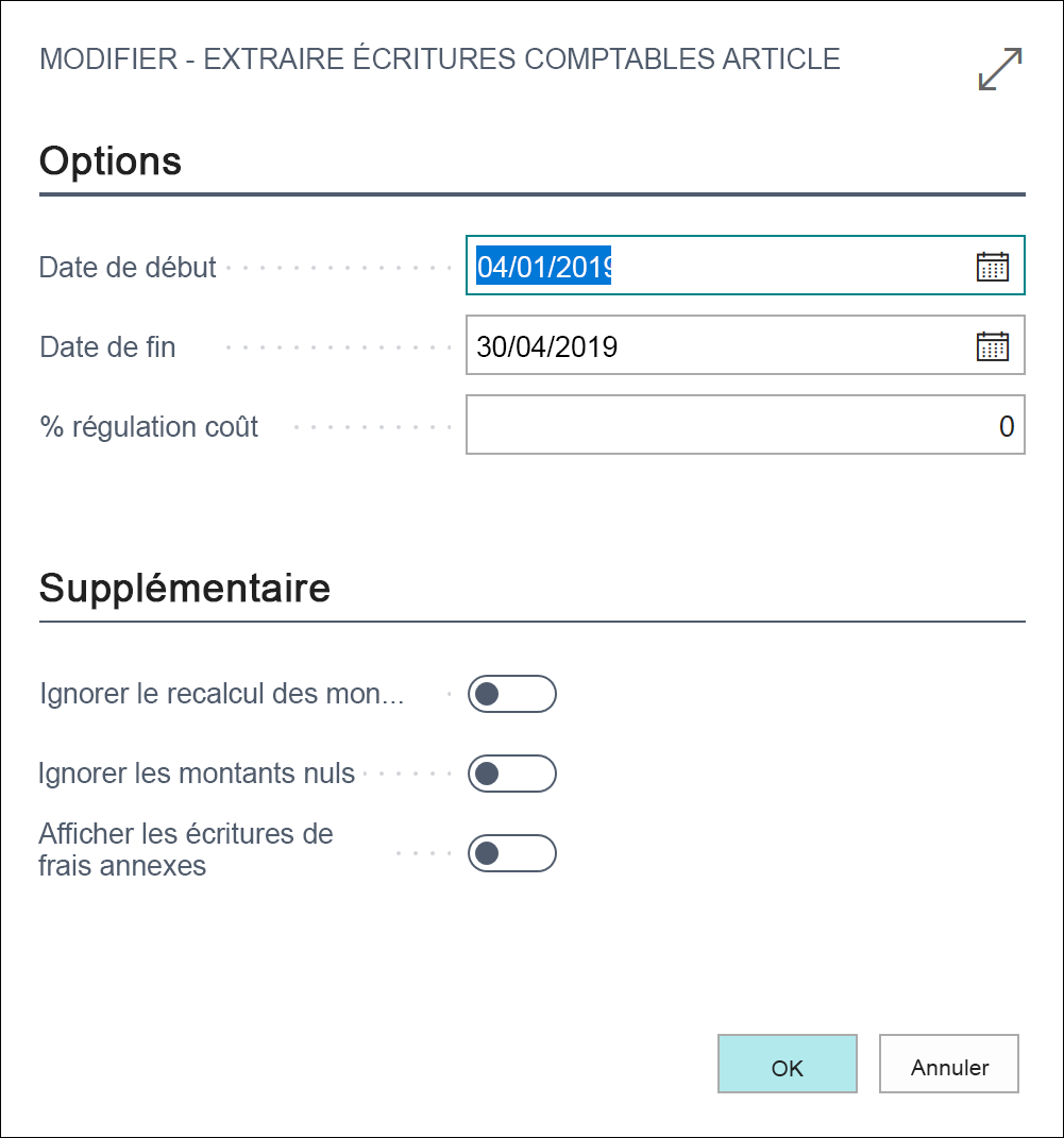 Capture d’écran de la page Extraire écritures comptables article.