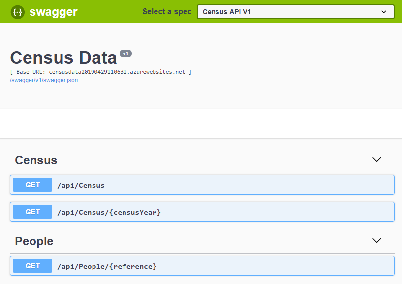 Capture d’écran de la page Swagger de l’API, montrant les points de terminaison RESTful.