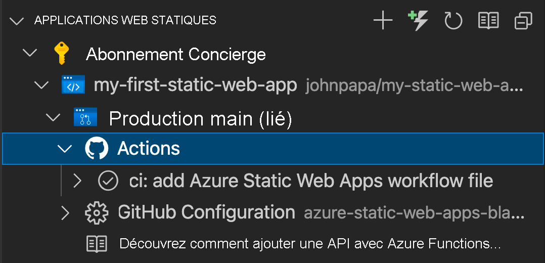 Capture d’écran montrant comment voir la progression via GitHub Actions.