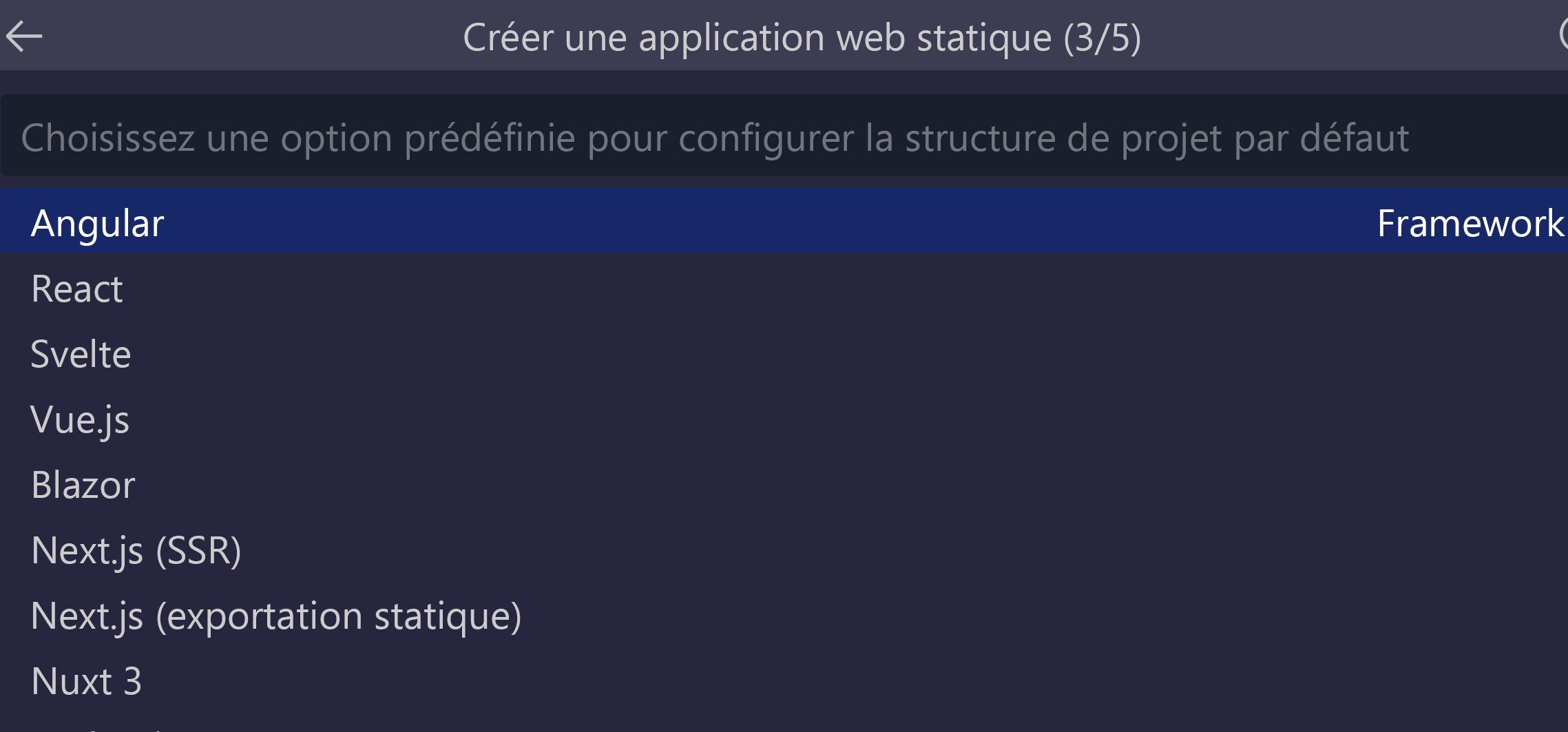 Capture d’écran montrant l’option Angulaire sélectionnée.