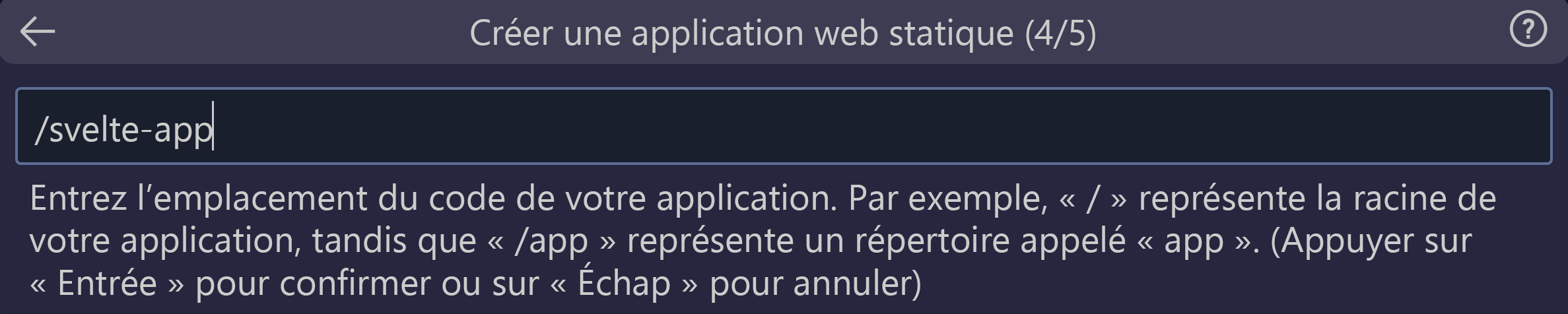 Capture d’écran montrant l’emplacement du code entré, c’est-à-dire, l’application Svelte.