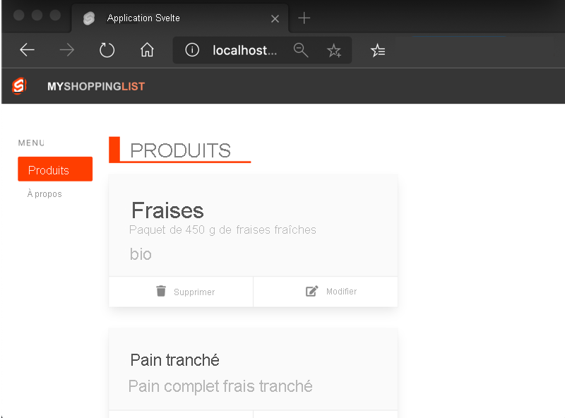 Capture d’écran de l’accès à votre application web Svelte.