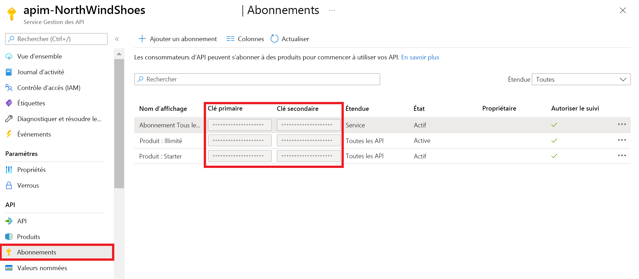 Clés d’abonnement.