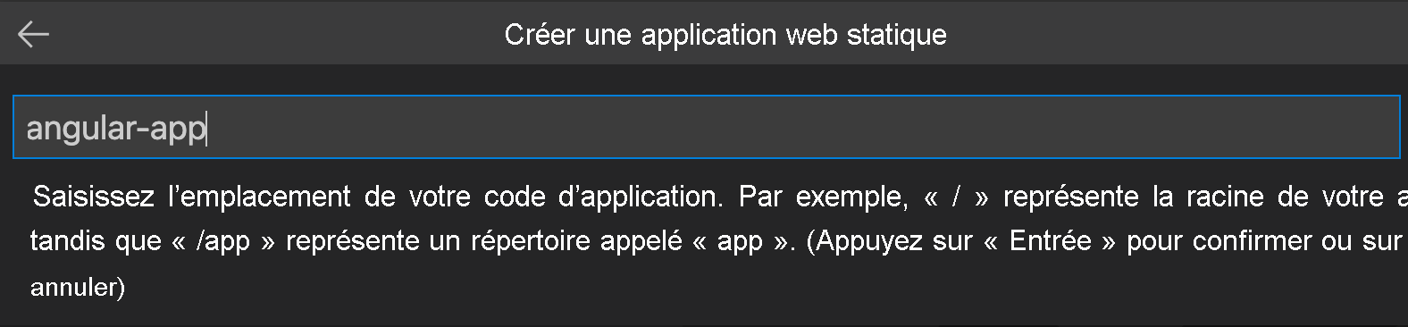 Capture d’écran montrant l’emplacement du code de l’application Angular.