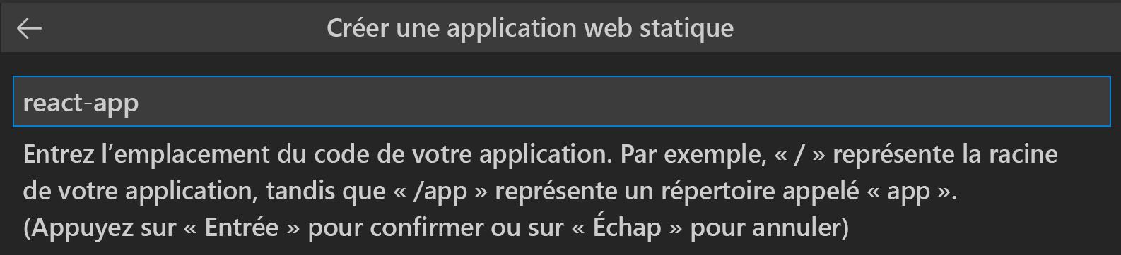 Capture d’écran montrant l’emplacement du code de l’application React.