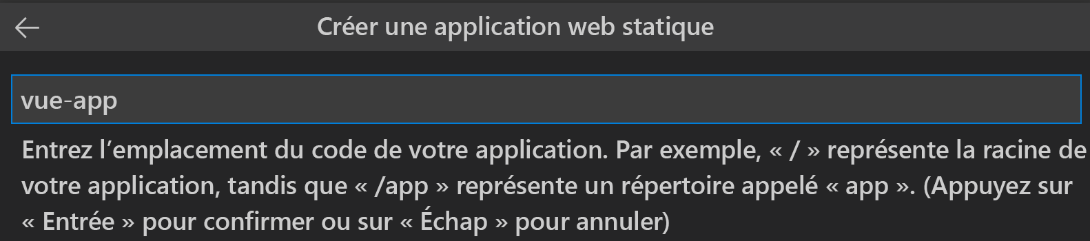 Capture d’écran montrant l’emplacement du code de l’application Vue.