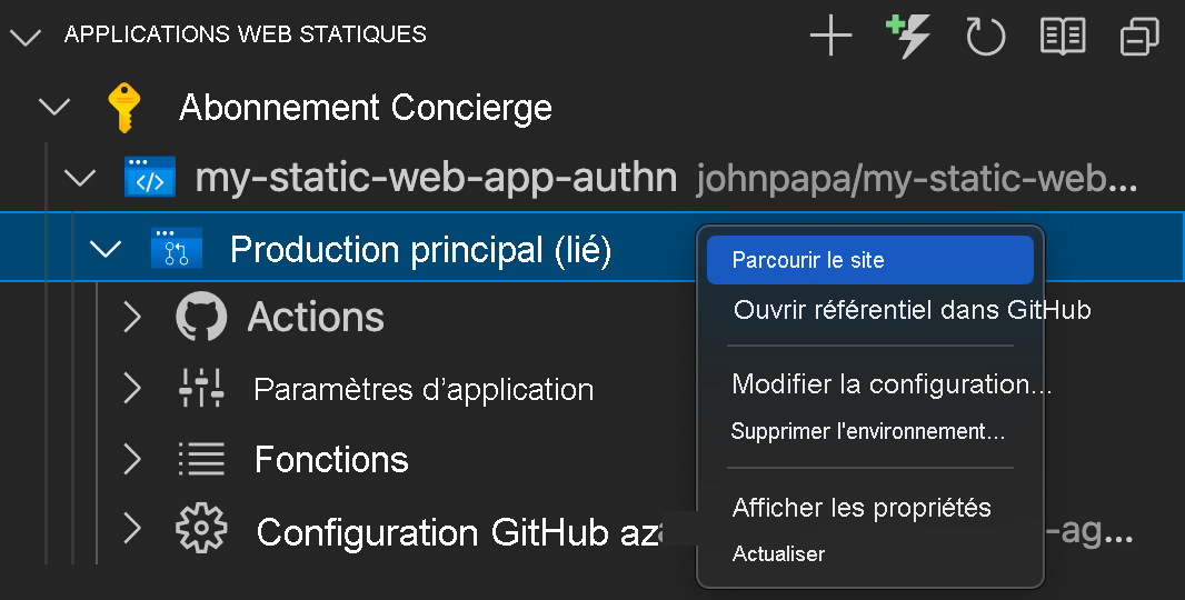 Capture d’écran montrant le bouton Parcourir le site.