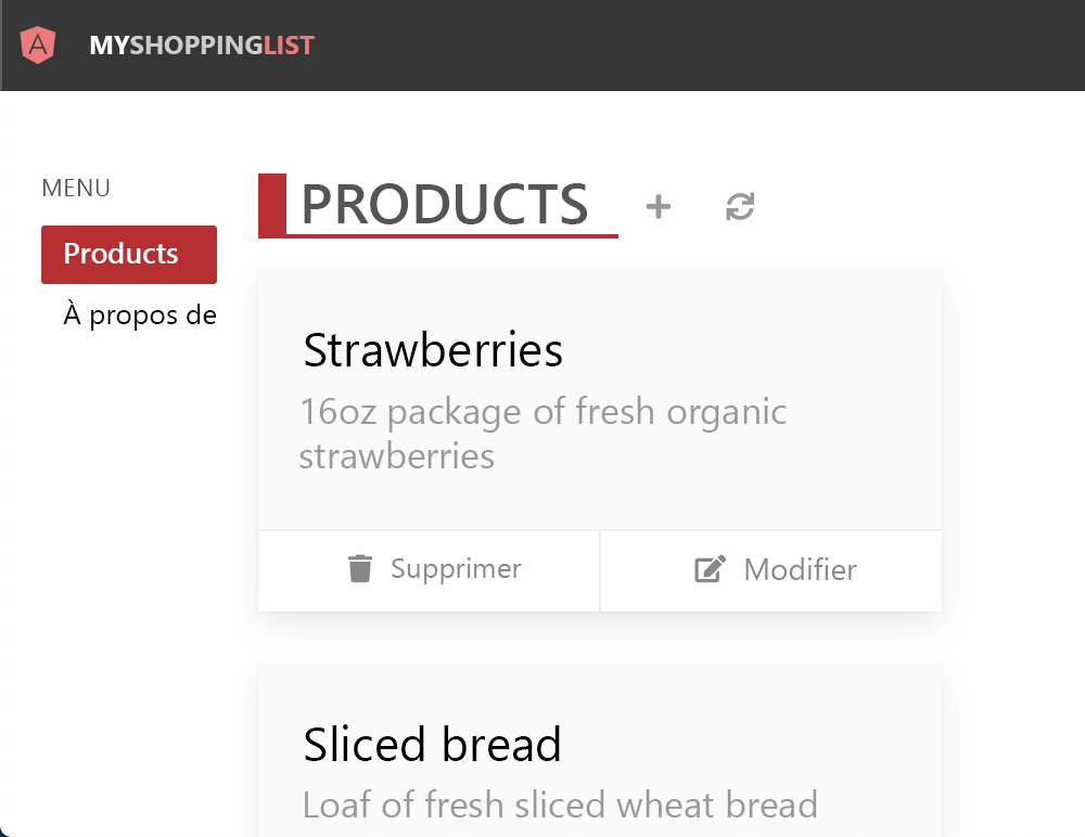 Capture d’écran montrant l’interface utilisateur de votre application web Angular.
