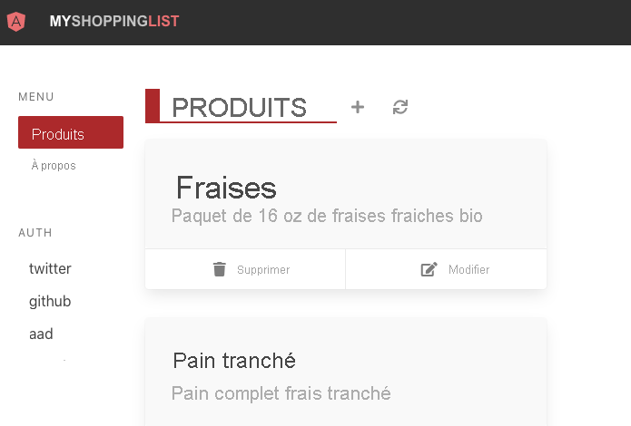 Capture d’écran de l’application web Angular avec les boutons de connexion.