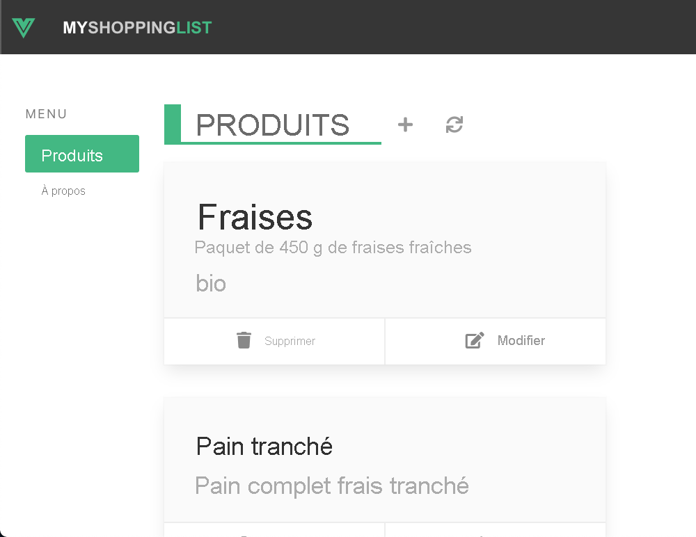 Capture d’écran montrant l’interface utilisateur de votre application web Vue.