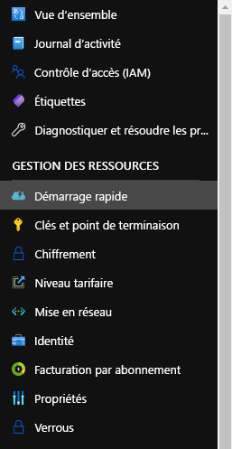 Capture d’écran montrant l’option clés et points de terminaison dans le menu.