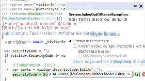 Capture d’écran montrant la fonctionnalité Débogueur de capture instantanée dans Application Insights.