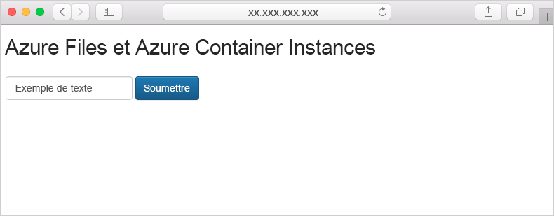 Capture d’écran de la démonstration de partage de fichiers Azure Container Instances s’exécutant dans un navigateur.