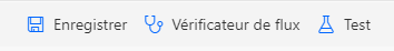 Options de test de Sales Insights : Enregistrer, Vérificateur de flux et Tester.