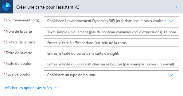 Créez une carte pour l’assistant V2 avec des colonnes vides.