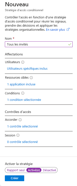 Capture d’écran montrant la boîte de dialogue complète Ajouter une stratégie.