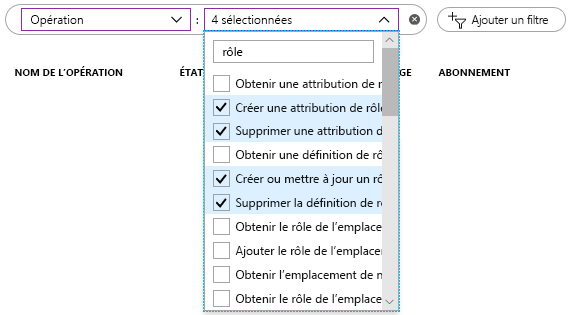 Screenshot showing a list of Operation filter with the four filters selected.