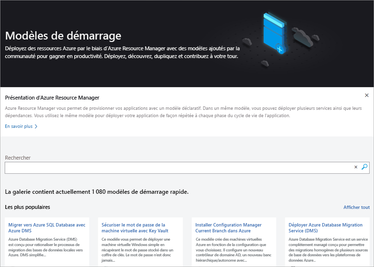 Capture d'écran montrant les modèles Azure.