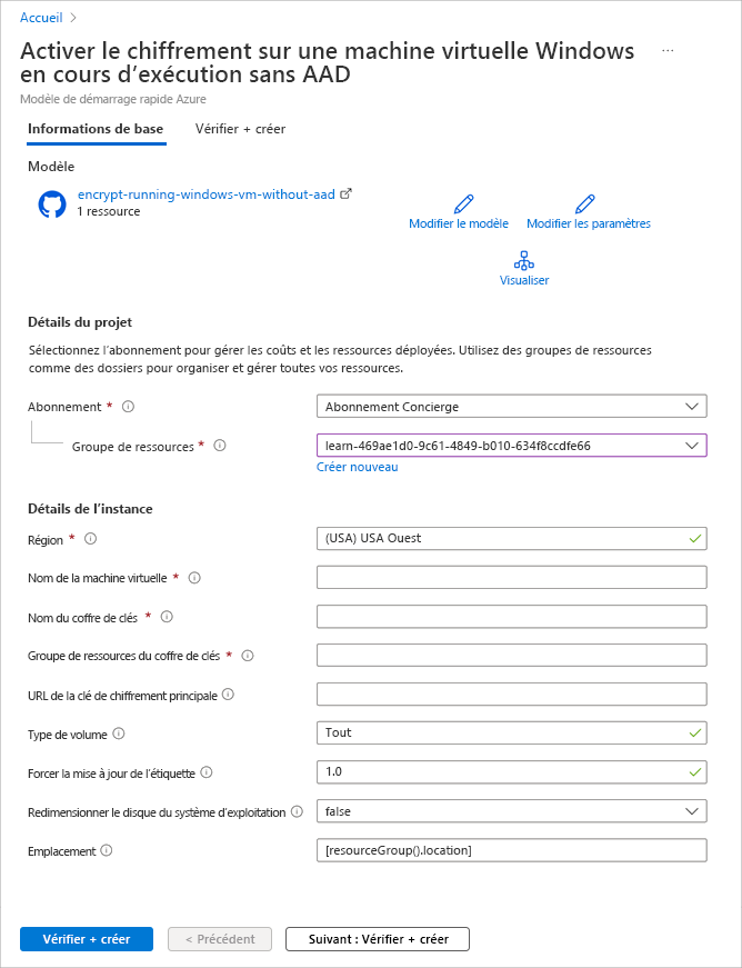 Capture d'écran montrant le modèle sur le portail Azure.