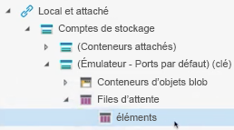 Capture d’écran qui montre l’émulateur dans l’Explorateur Stockage Azure, avec création d’une nouvelle file d’attente.