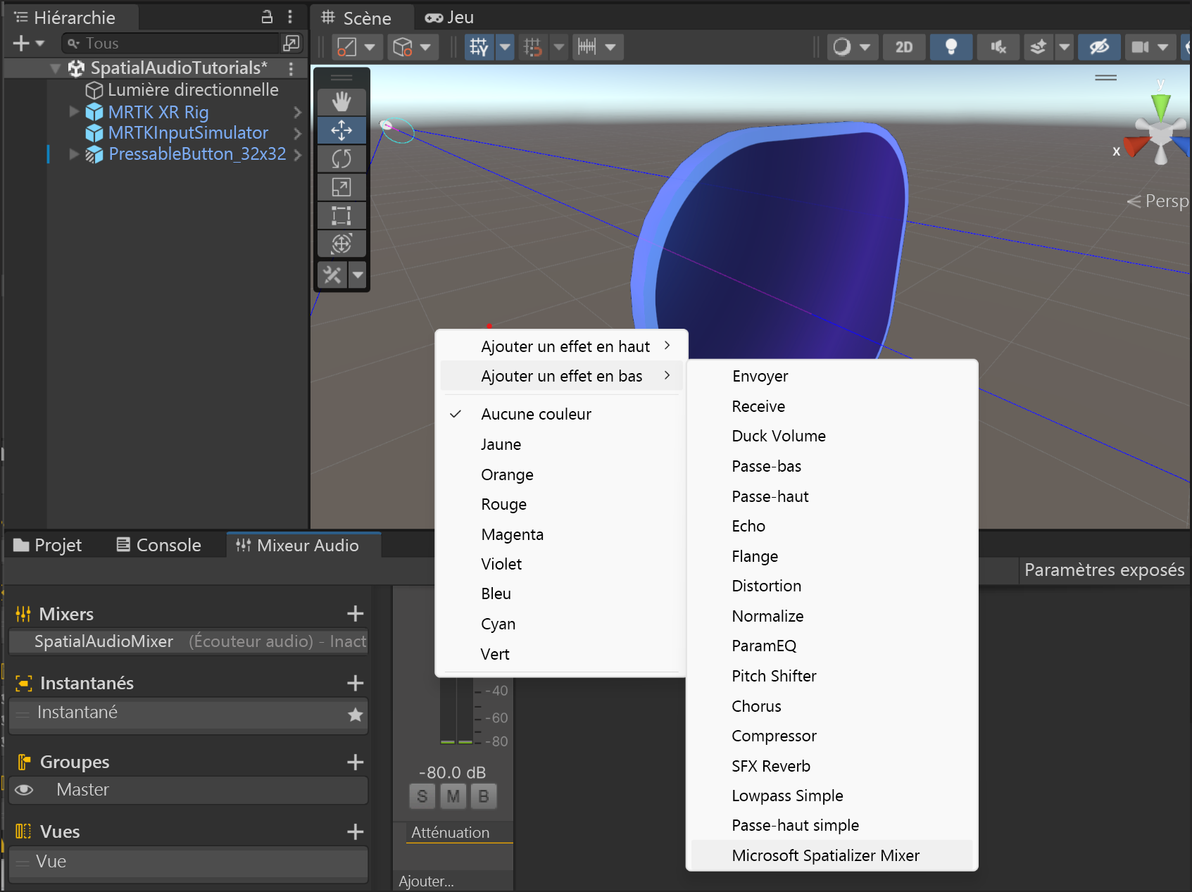 Screenshot of the Mixer panel: adding effect to first mixer.