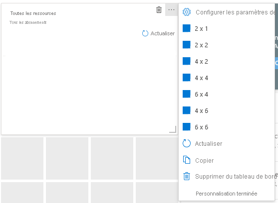 Capture d’écran d’une vignette avec les différentes options de dimensionnement du menu contextuel.