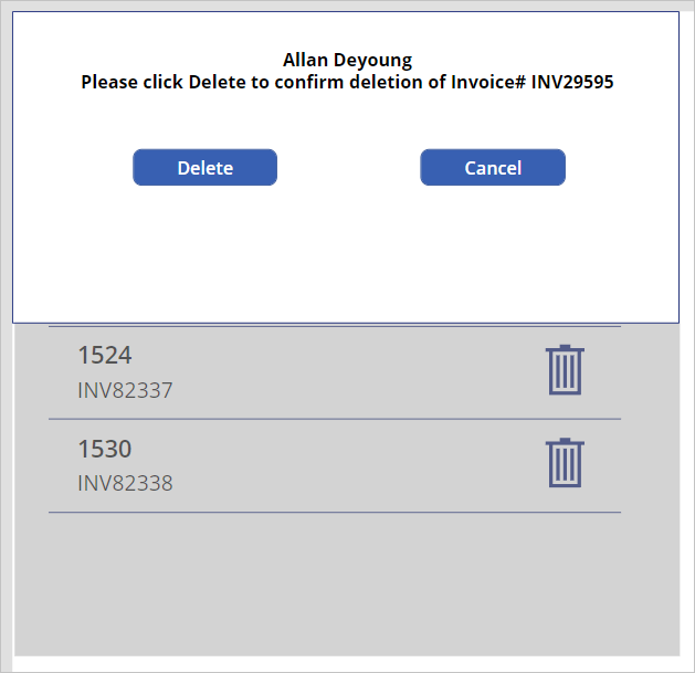 Capture d’écran des boutons Supprimer et Annuler.