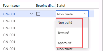  Capture d’écran montrant les trois statuts des ordres prévisionnels.