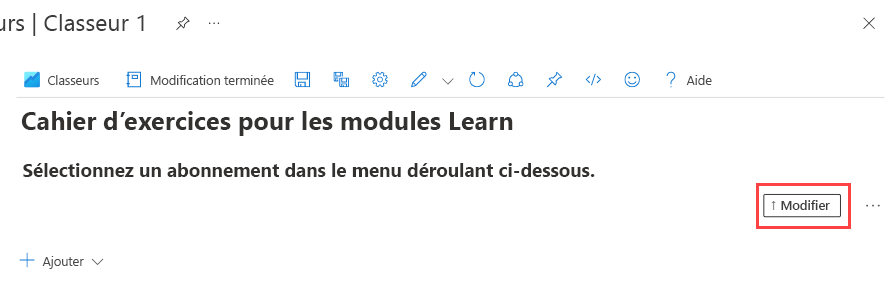Capture d’écran montrant le bouton Modifier d’une section d’un workbook.