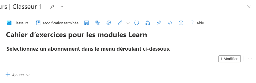 Capture d’écran d’un nouveau workbook Azure avec du texte.