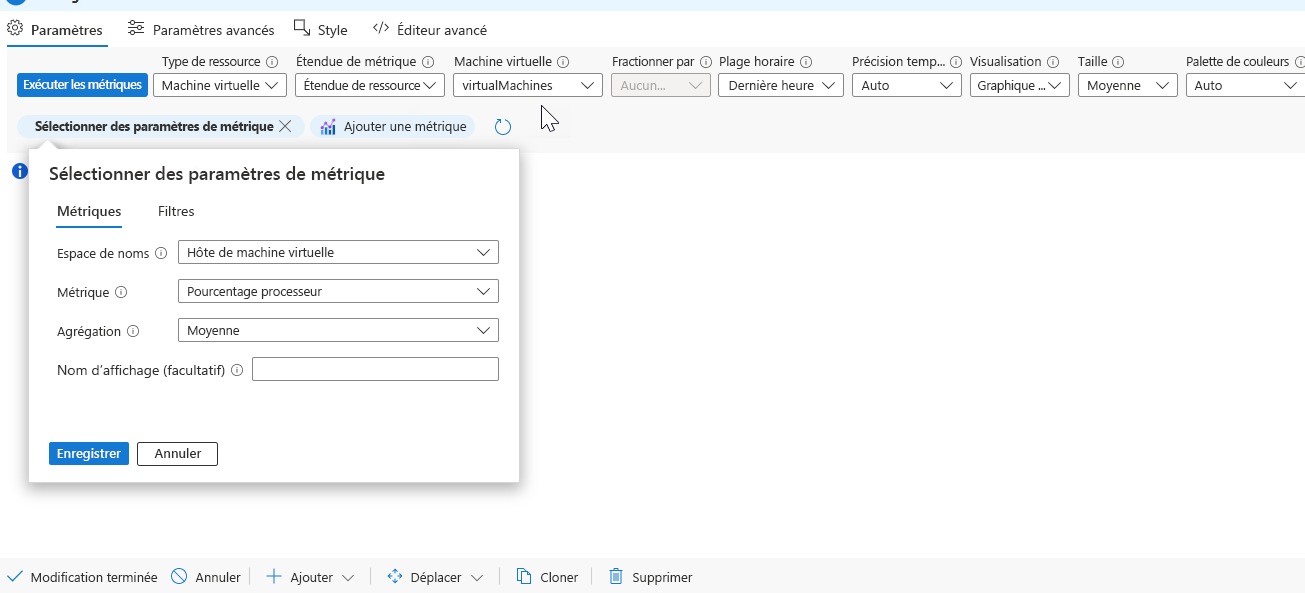 Screenshot that shows the percentage CPU metric setting in a Workbook.