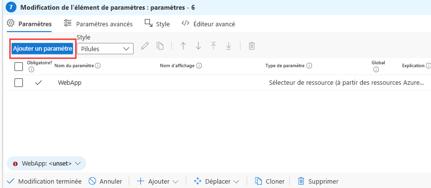 Screenshot that shows adding a second parameter to an existing parameter control in Azure workbooks.