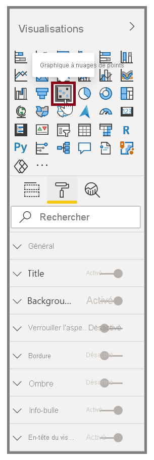 Capture d’écran du bouton Nuages de points et des options de mise en forme.