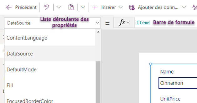 Propriétés d’un contrôle pour les formulaires et les formules.