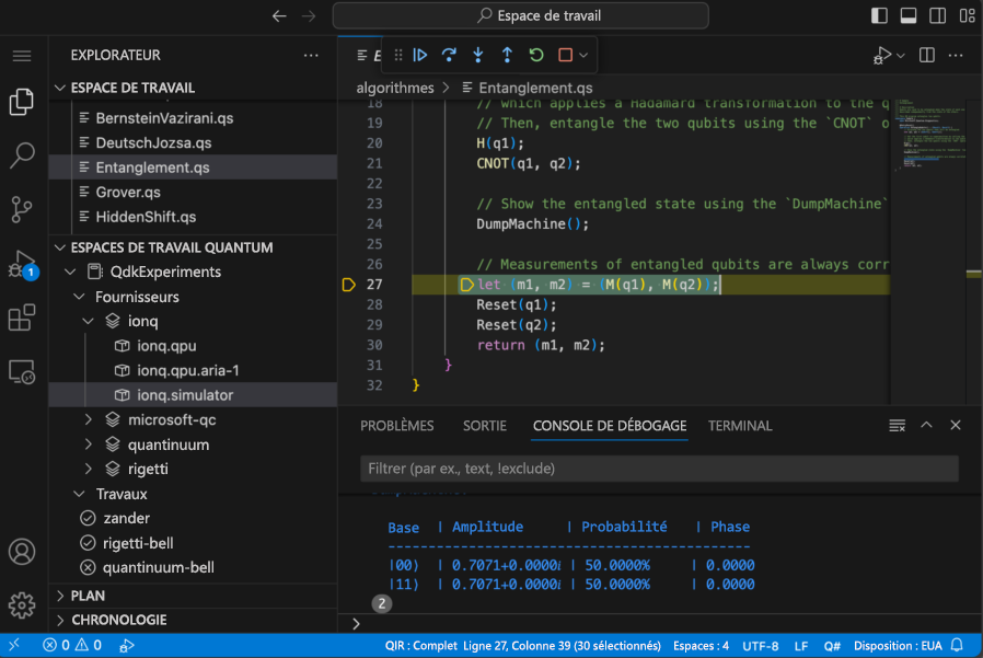 Capture d’écran de l’extension QDK dans Visual Studio Code.