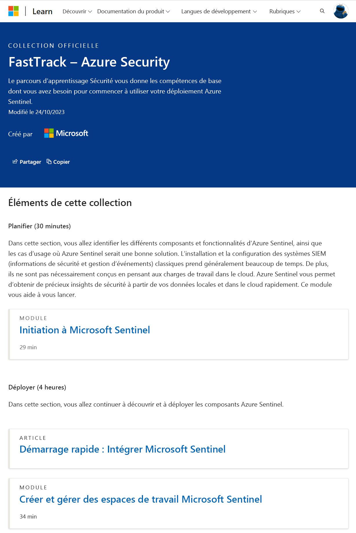 Capture d’écran de FastTrack : la collection officielle sur la sécurité Azure par Microsoft